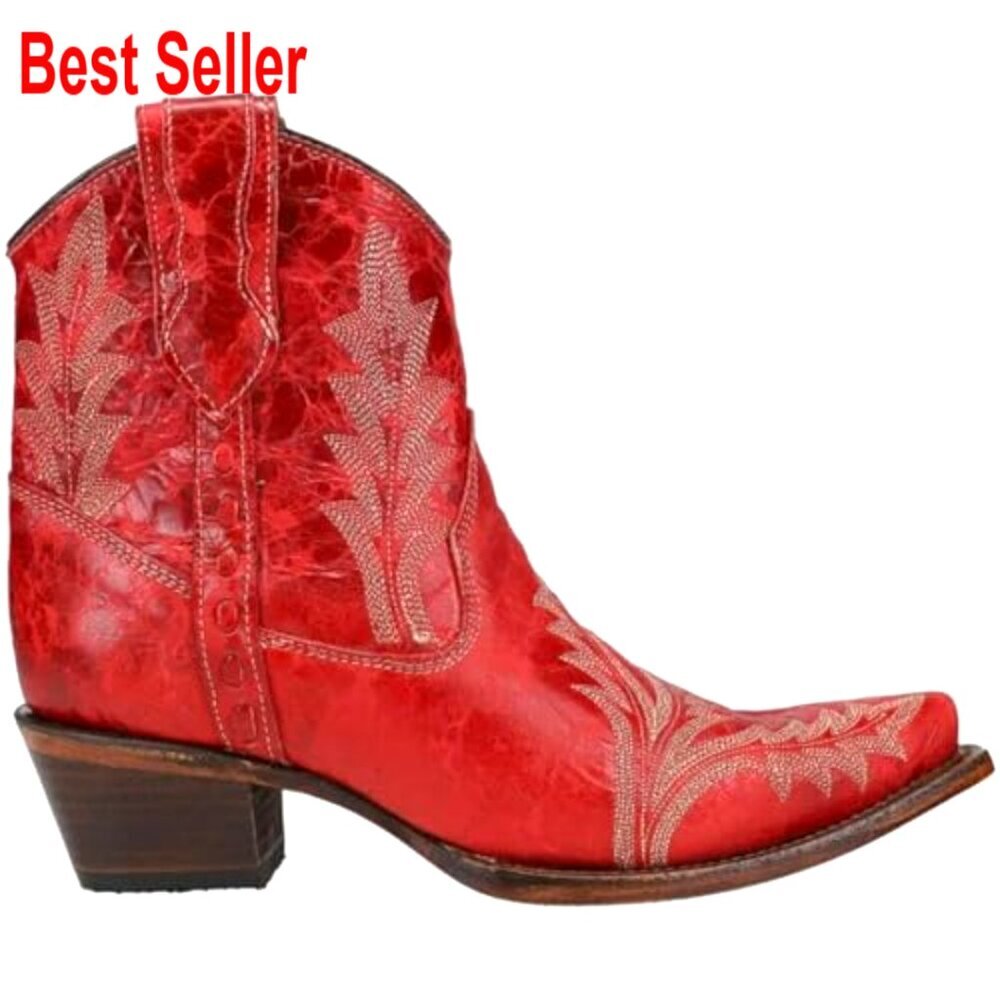 Embroidered Snip Toe Ankle Boots Low Heel Casual Womens Size - Picture 2 of 6